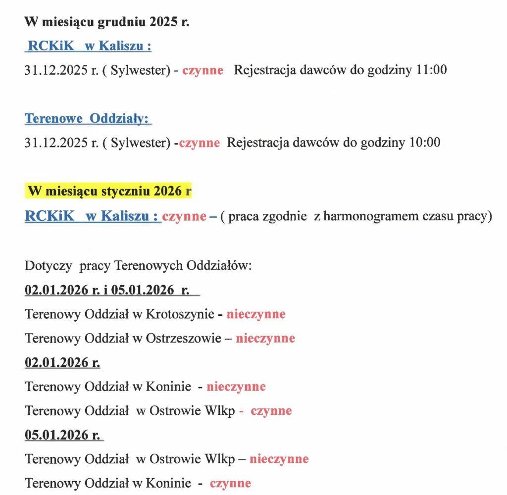 Organizacja pracy grudzień styczeń